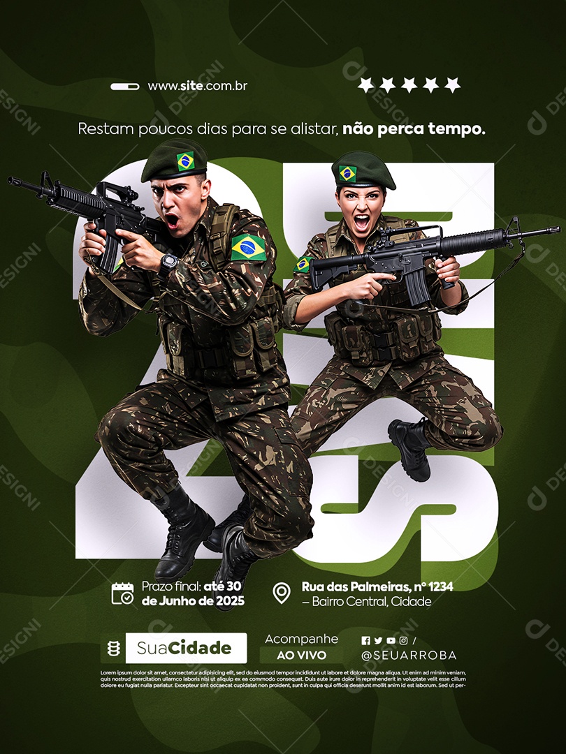 Recrutamento Militar Restam Poucos Dias para Se Alistar Social Media PSD Editável