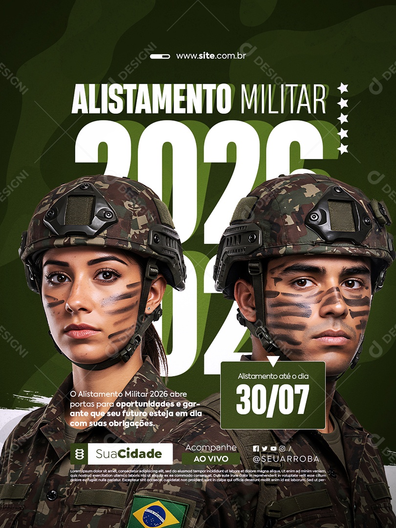 Recrutamento Militar Alistamento Militar 2026 Social Media PSD Editável