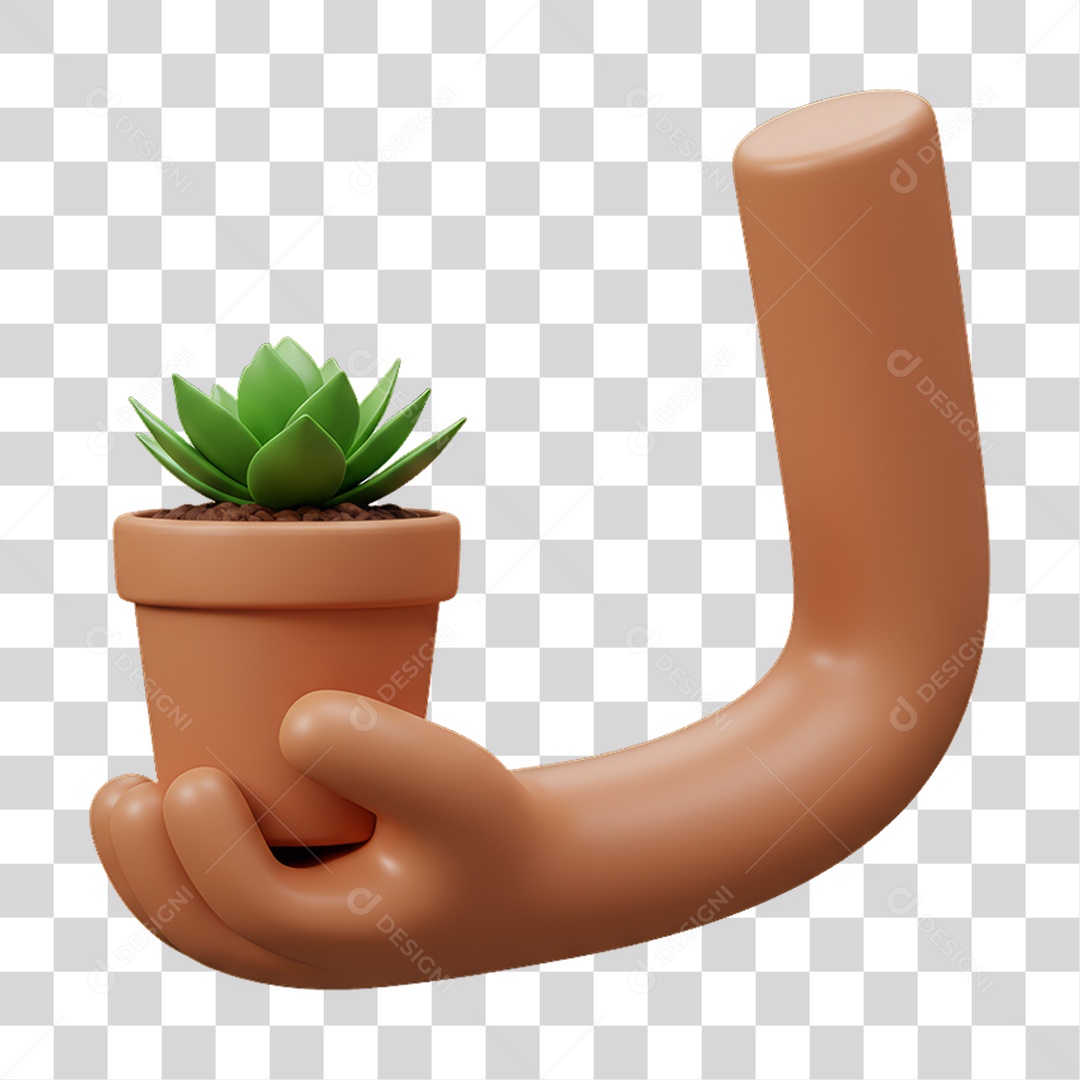 Elemento 3D Mão Segurando uma Muda de Planta PNG Transparente