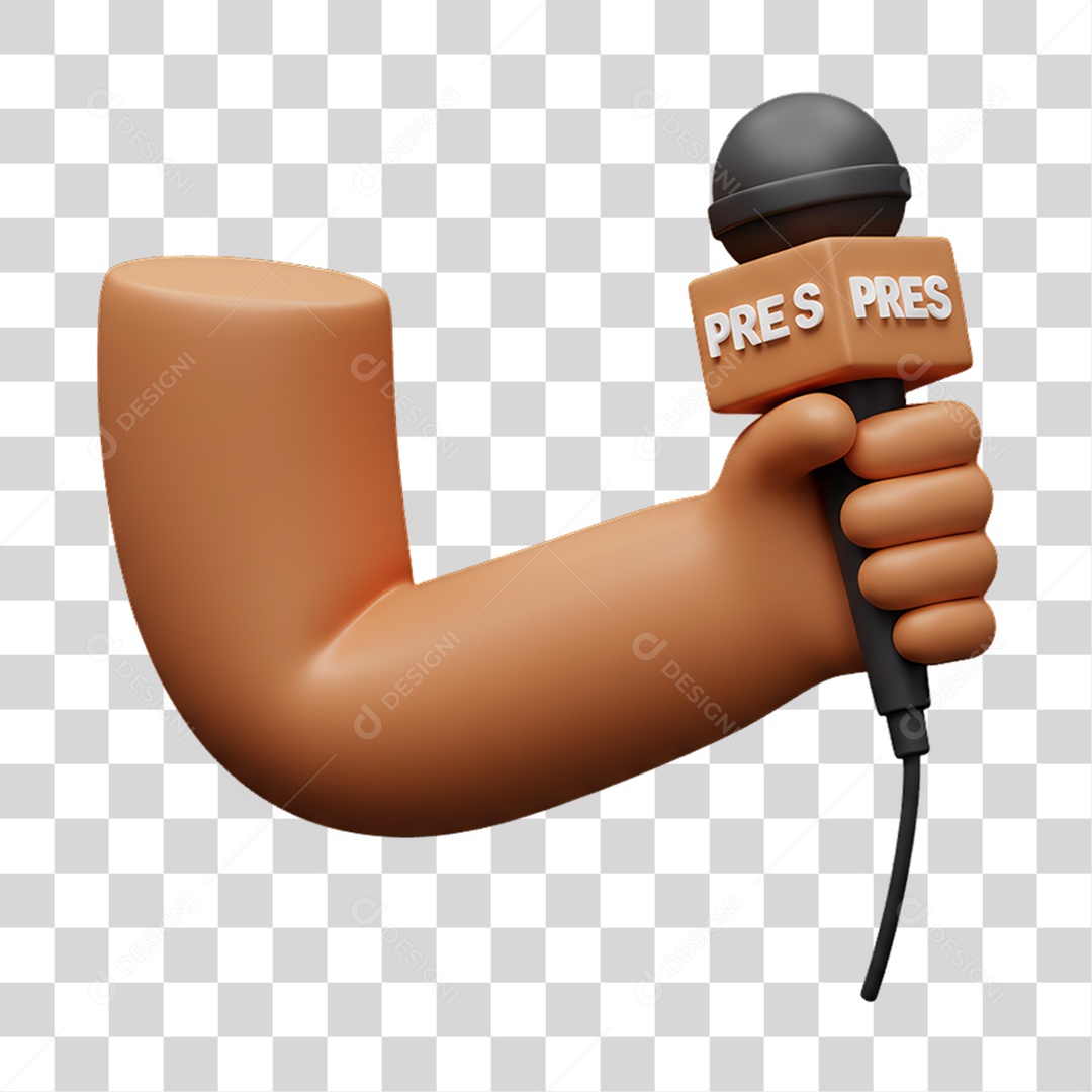 Elemento 3D Mão Segurando um Microfone PNG Transparente