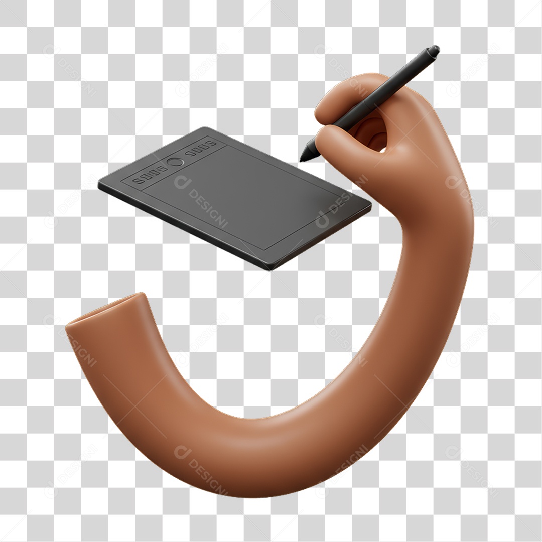 Elemento 3D Mão Segurando uma Caneta Prancheta PNG Transparente