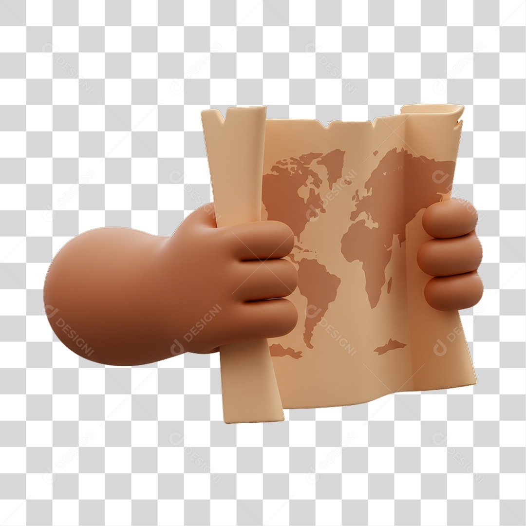 Elemento 3D Mão Segurando um Mapa PNG Transparente
