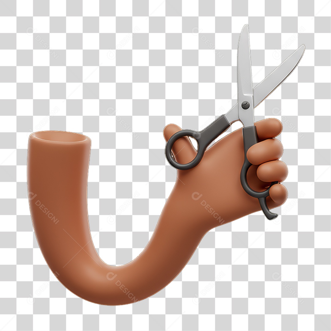 Elemento 3D Mão Segurando uma Tesoura PNG Transparente