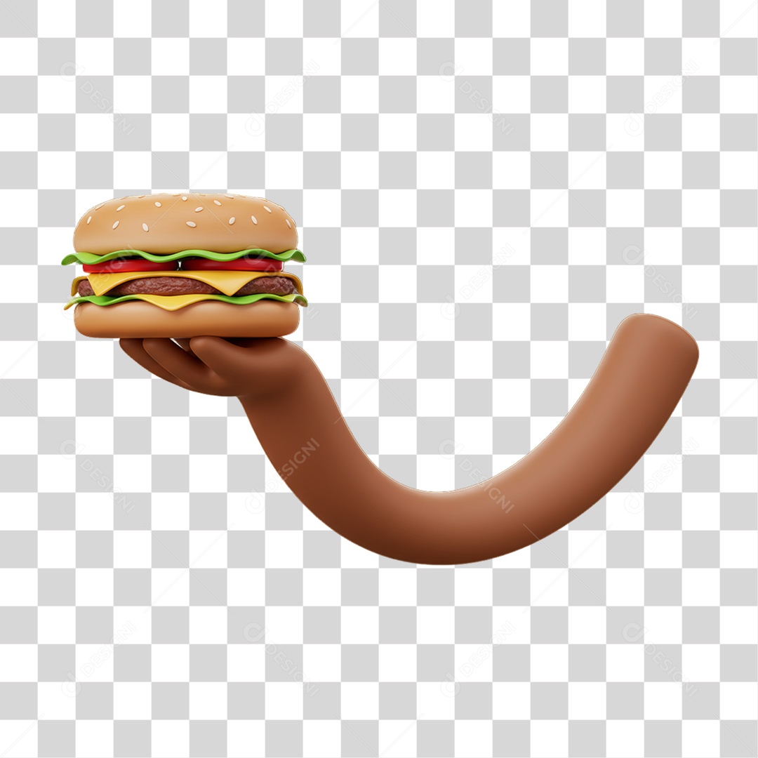 Elemento 3D Mão Segurando um Hambúrguer PNG Transparente