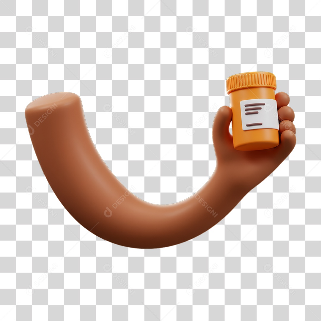 Elemento 3D Mão Segurando um Pote de Remédios PNG Transparente