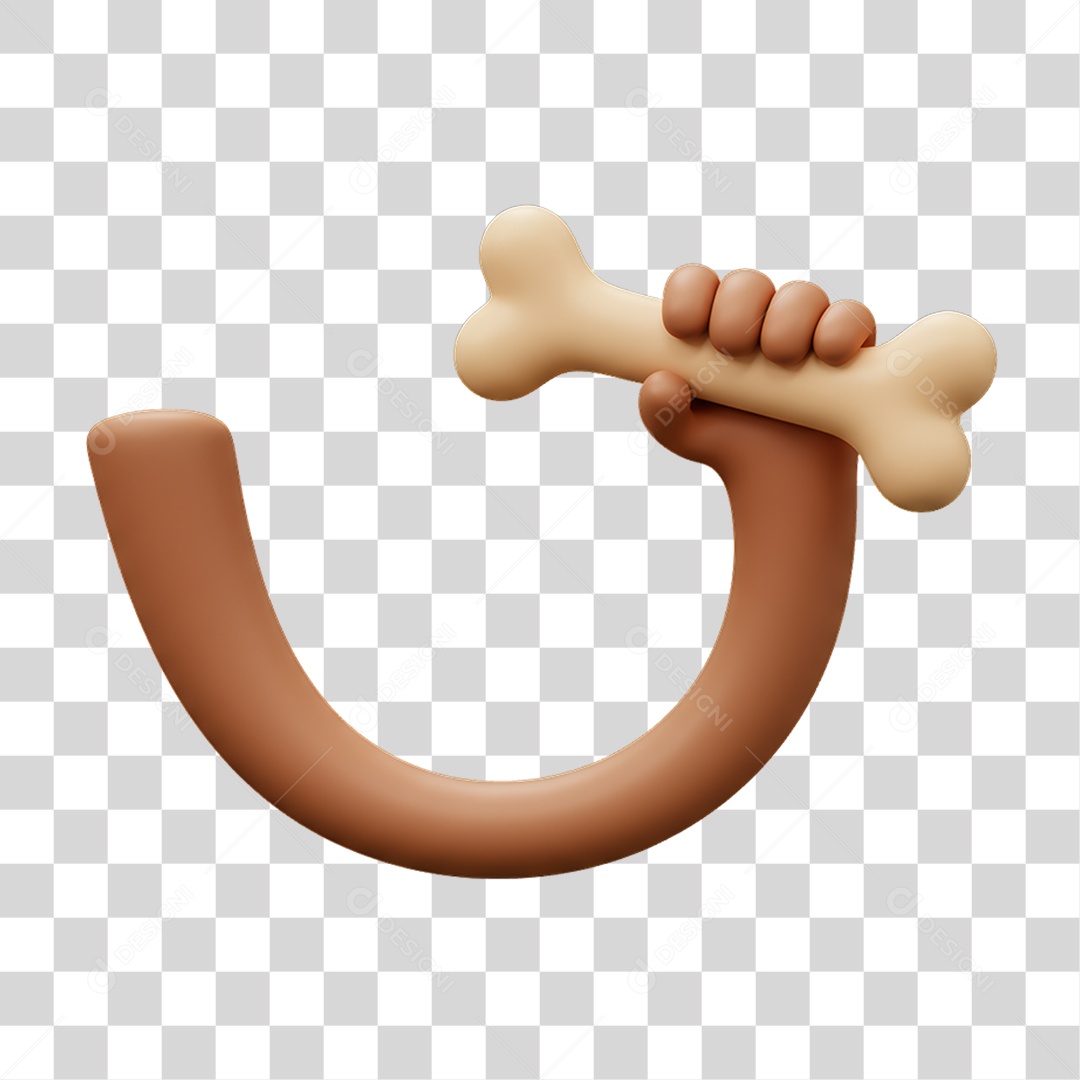 Elemento 3D Mão Segurando um Osso de Cão PNG Transparente