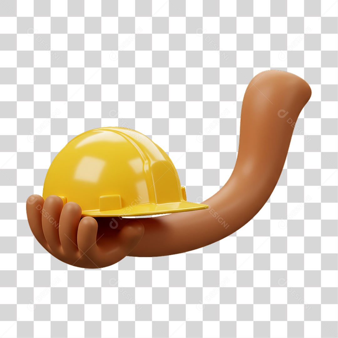 Elemento 3D Mão Segurando um Capacete de Obras PNG Transparente