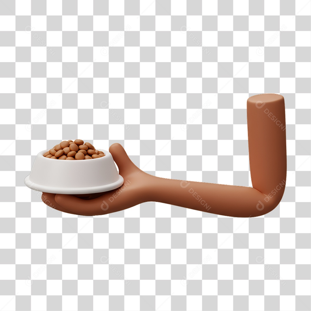 Elemento 3D Mão Segurando uma Vasilha de Ração PNG Transparente