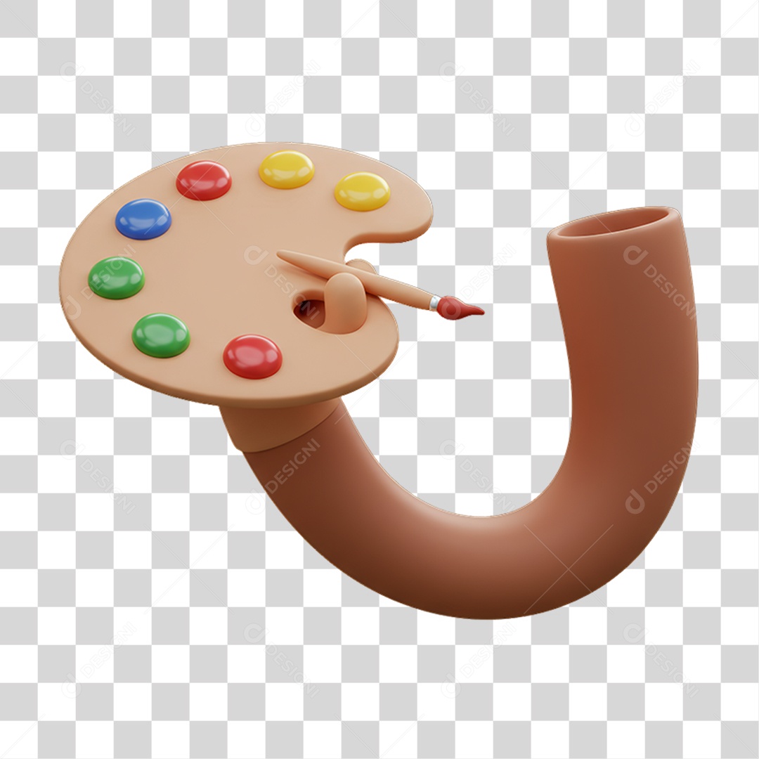 Elemento 3D Mão Segurando uma Paleta de Cores PNG Transparente