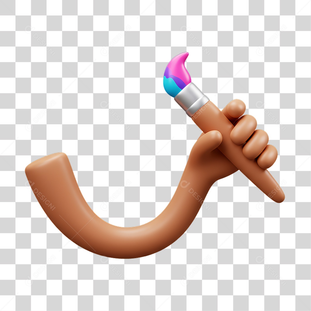 Elemento 3D Mão Segurando um Pincel PNG Transparente