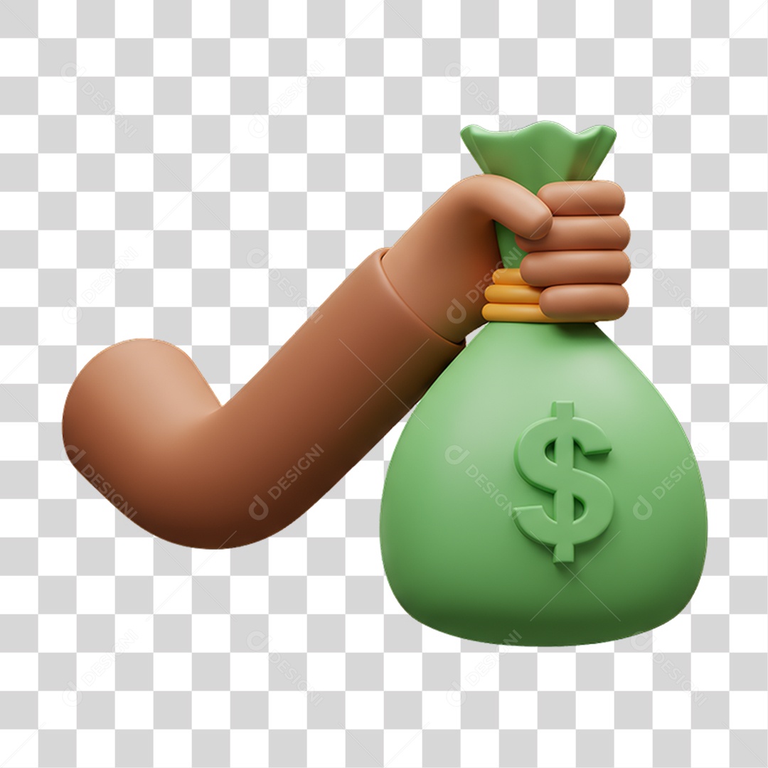 Elemento 3D Mão Segurando um Saco de Dinheiro PNG Transparente