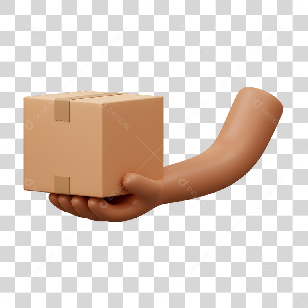 Elemento 3D Mão Segurando uma Caixa de Mercadorias PNG Transparente