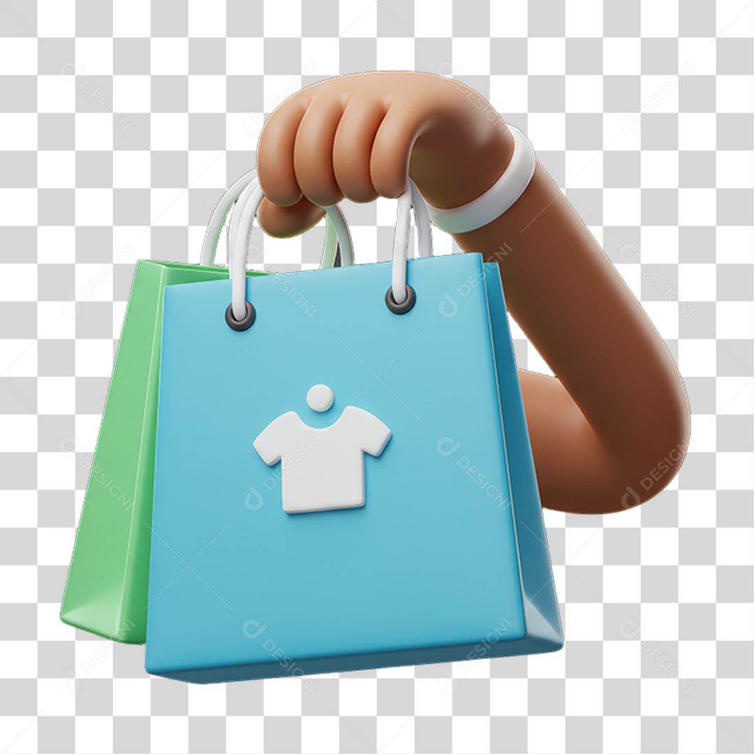 Elemento 3D Mão Segurando Sacolas de Compras PNG Transparente