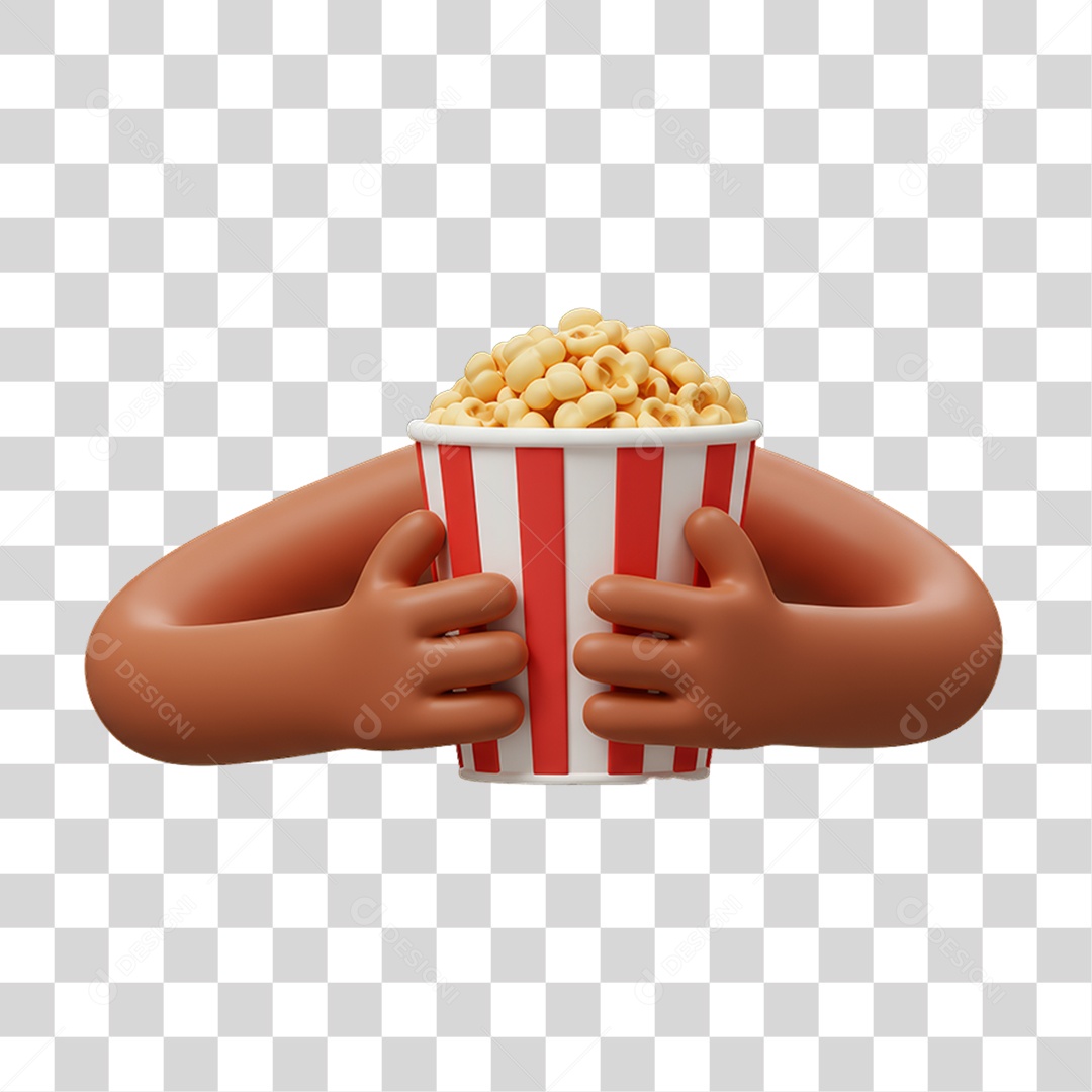 Elemento 3D Mão Segurando um Pote de Pipocas PNG Transparente