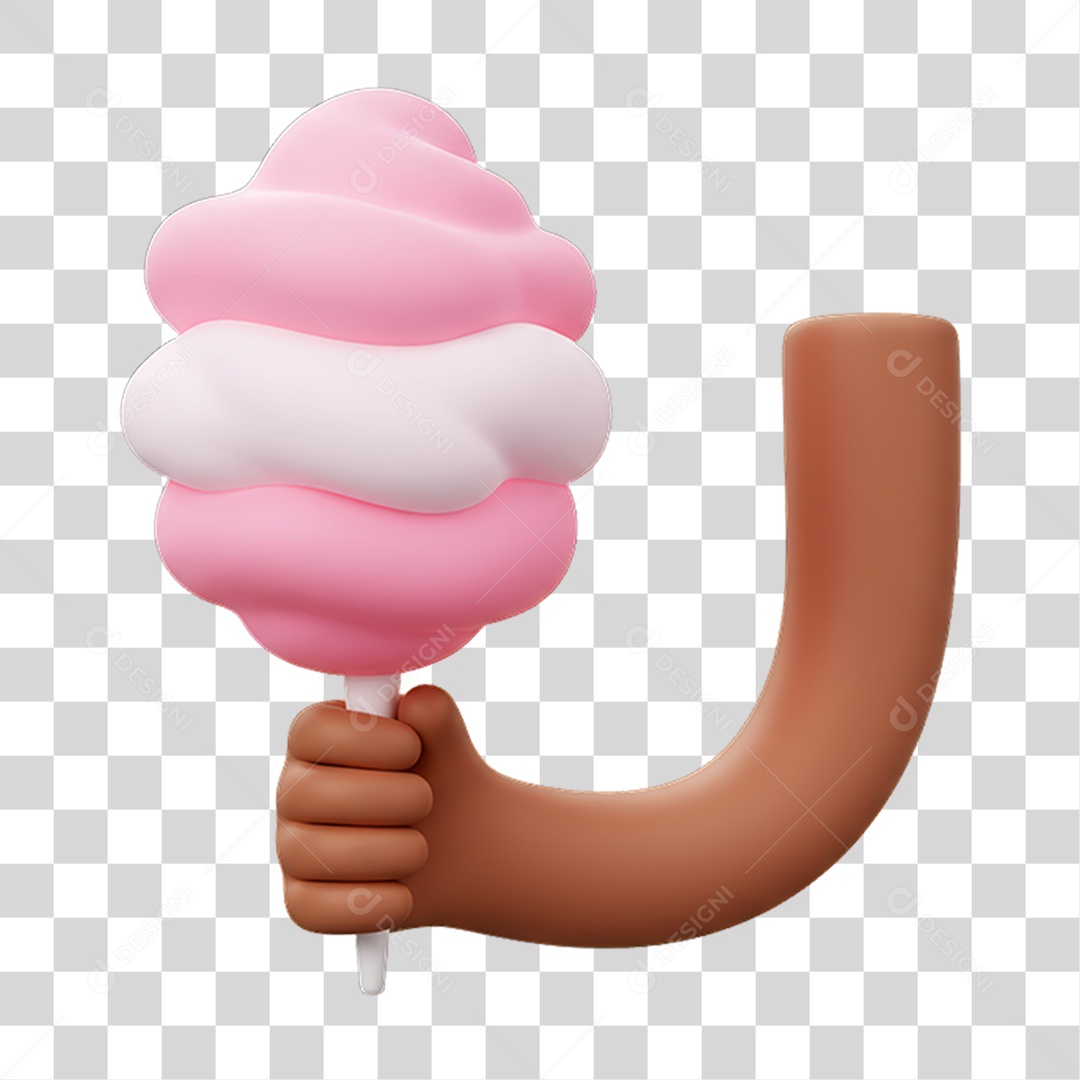 Elemento 3D Mão Segurando um Algodão Doce PNG Transparente