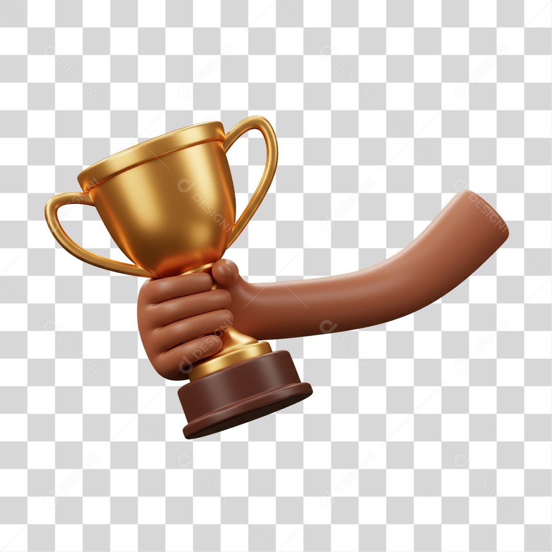 Elemento 3D Mão Segurando um Troféu PNG Transparente