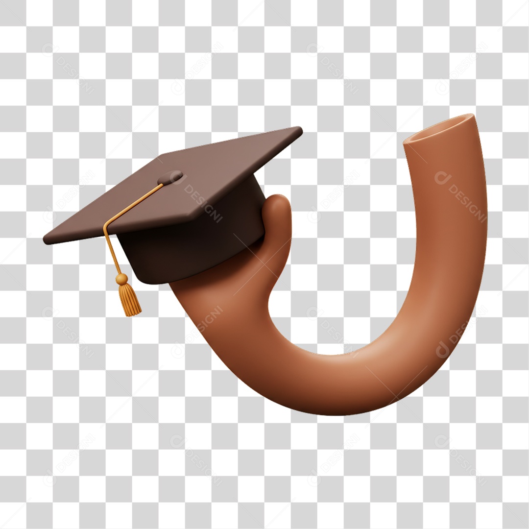 Elemento 3D Mão Segurando um Chapéu de Formatura PNG Transparente