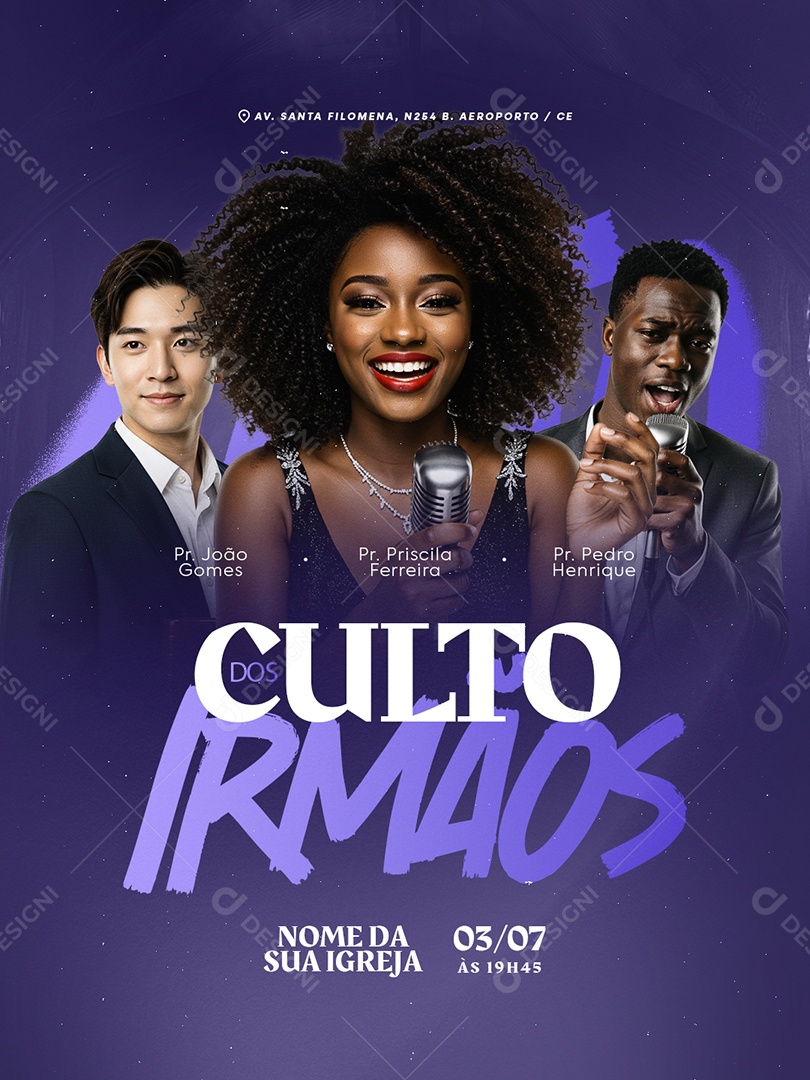 Flyer Gospel Culto dos Irmãos Social Media PSD Editável