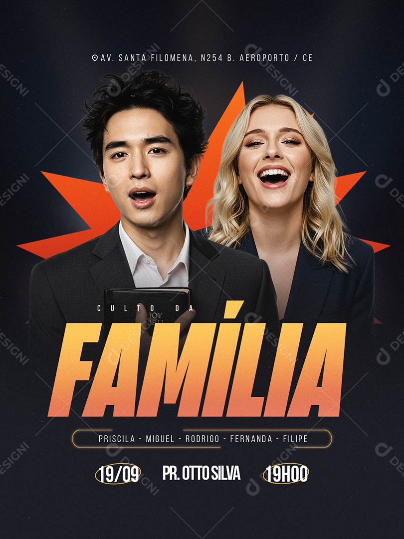 Flyer Gospel Culto da Família Social Media PSD Editável