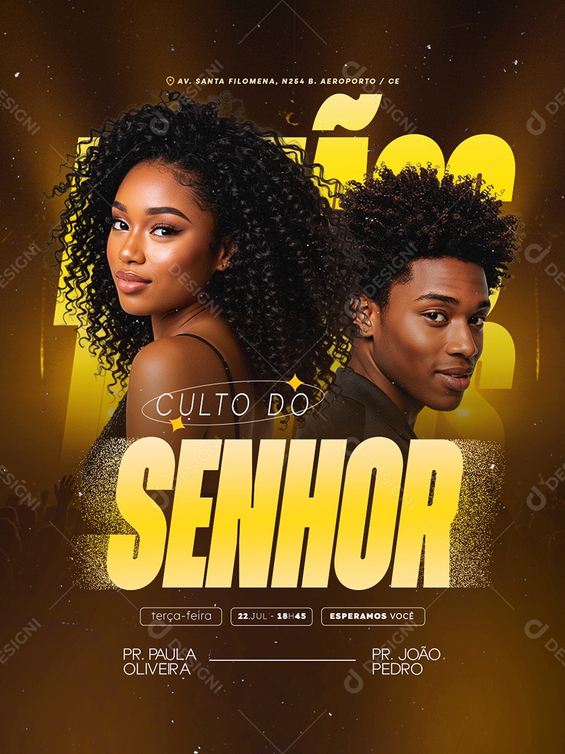 Flyer Gospel Culto do Senhor Social Media PSD Editável