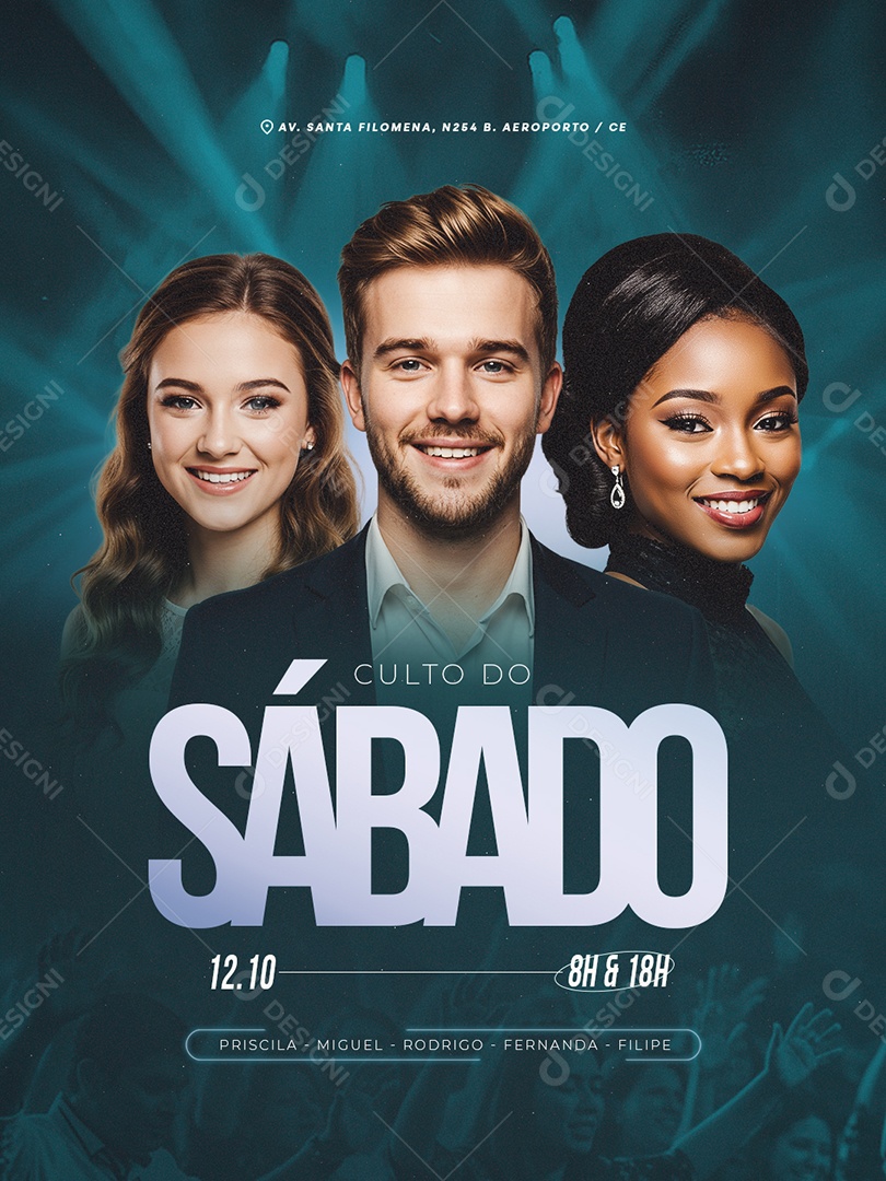 Flyer Gospel Culto do Sábado Social Media PSD Editável