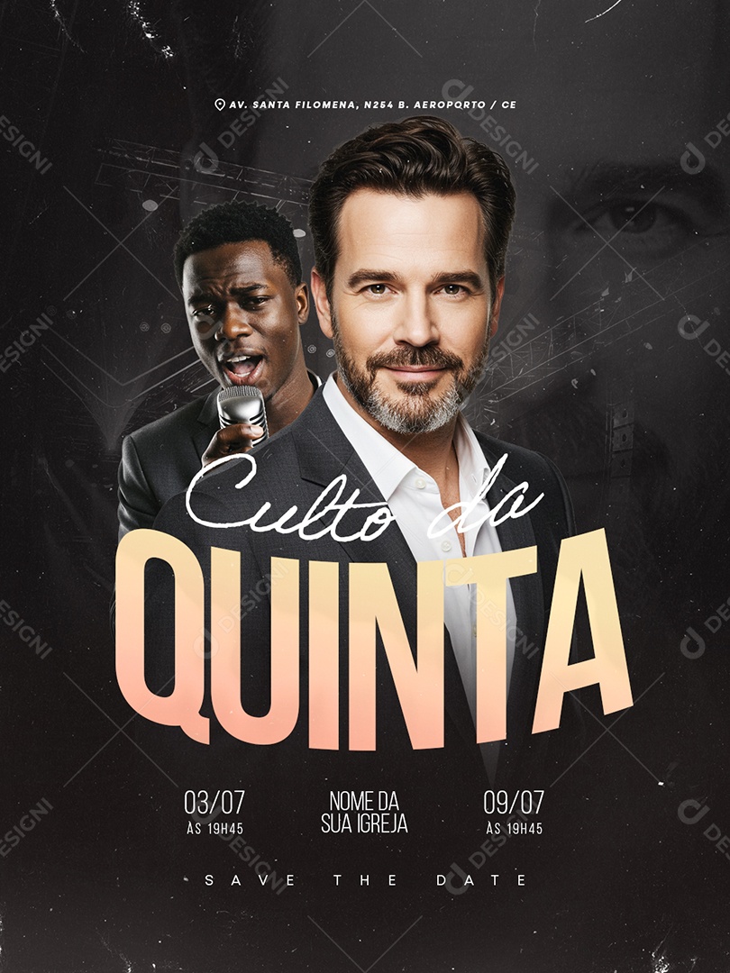 Flyer Gospel Culto da Quinta Social Media PSD Editável