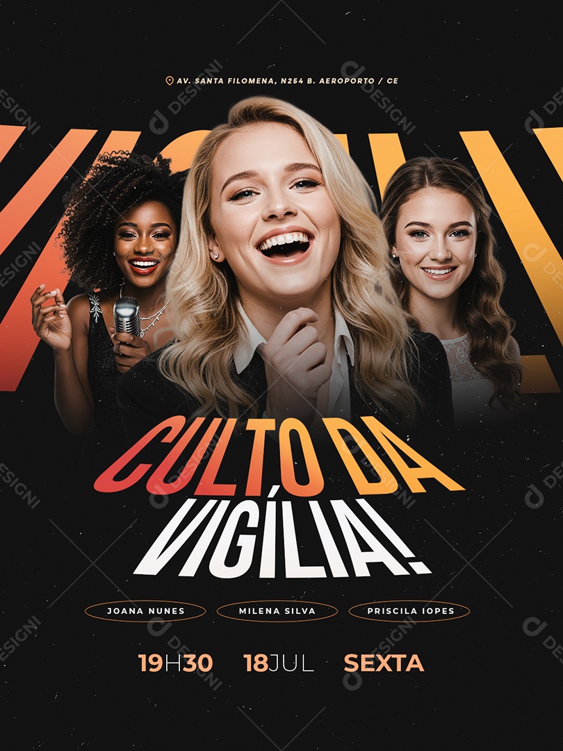 Flyer Gospel Culto da Vigília Social Media PSD Editável