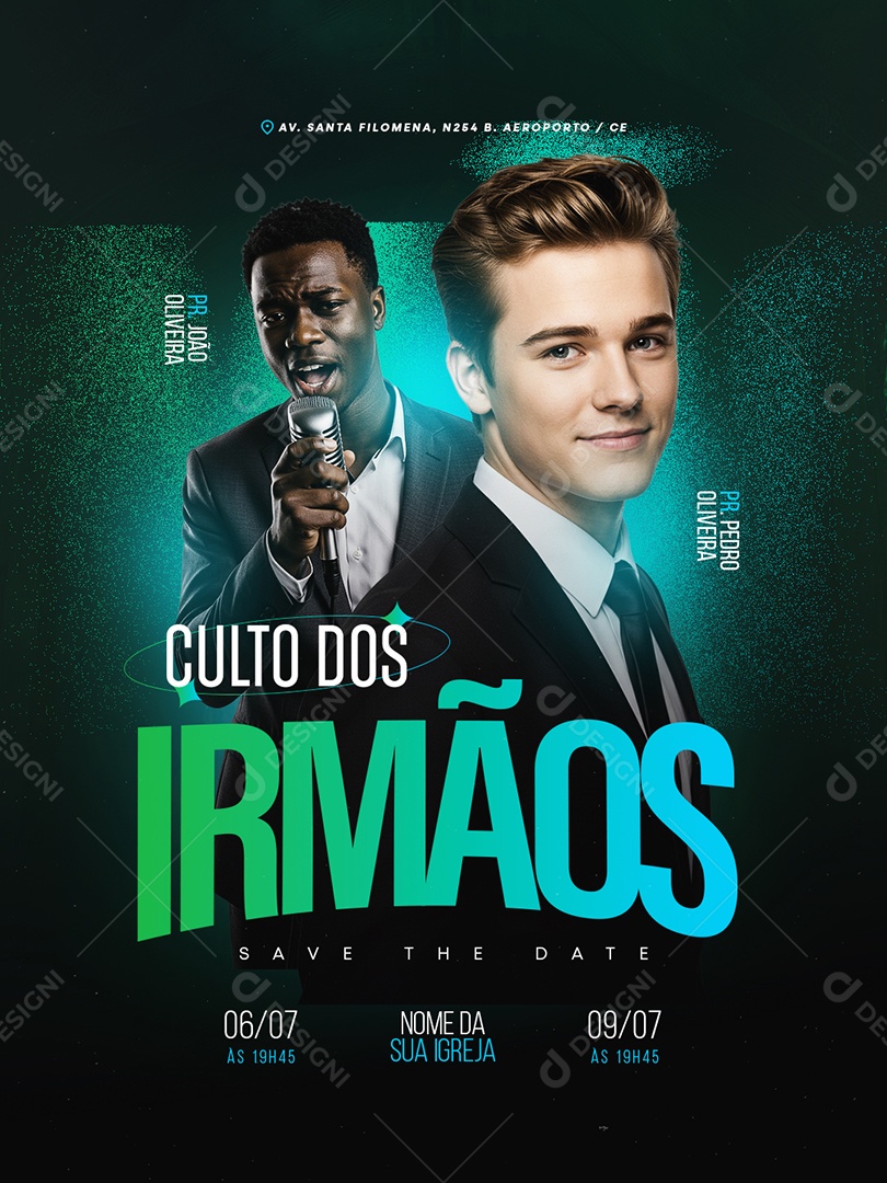 Flyer Gospel Culto Dos Irmãos Social Media PSD Editável