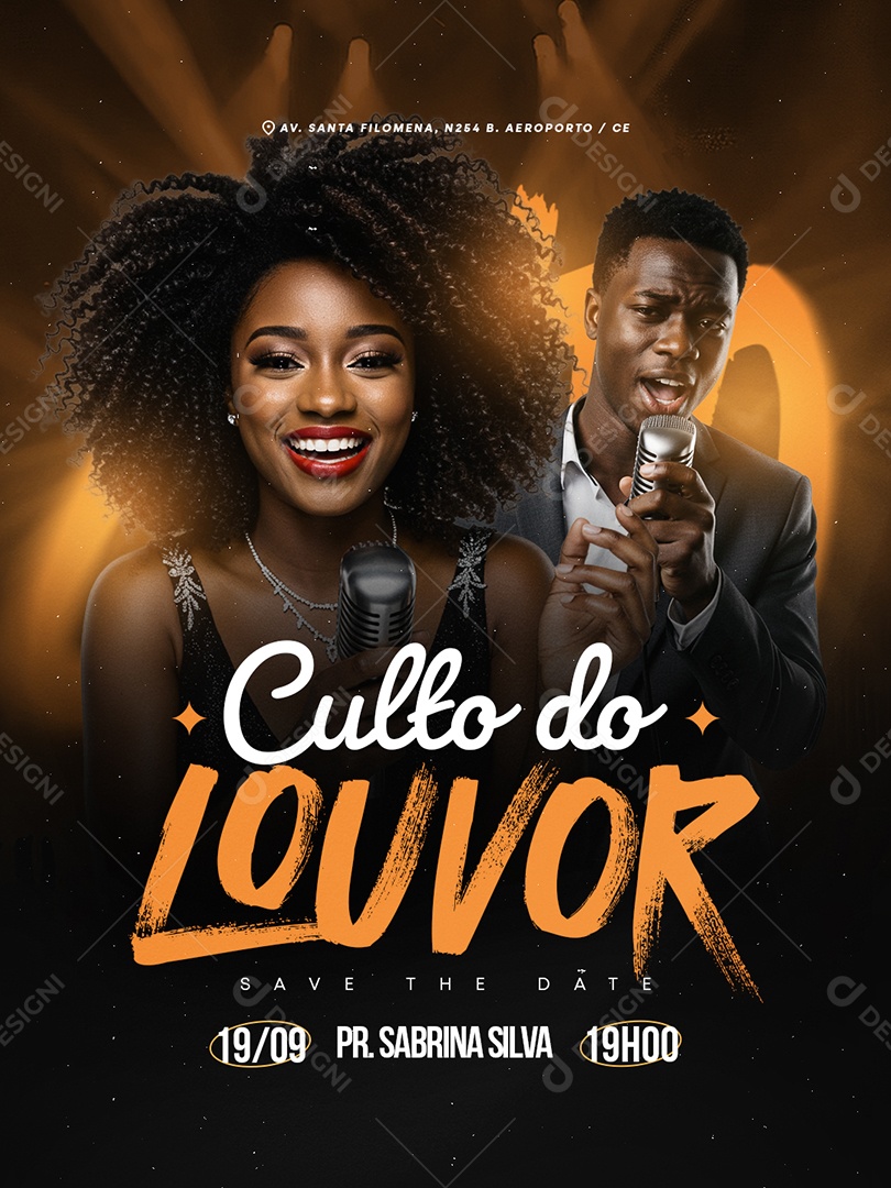 Flyer Gospel Culto de Louvor Social Media PSD Editável