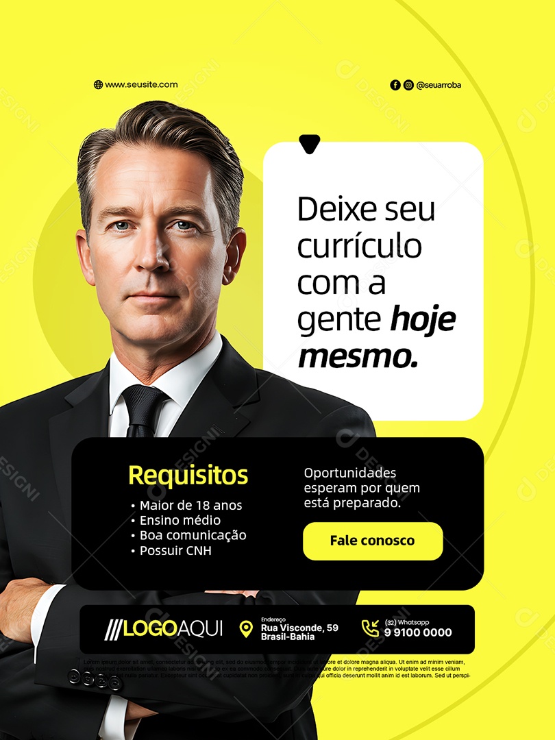 Vaga de Emprego Deixe Seu Currículo com a Gente Hoje Mesmo Social Media PSD Editável