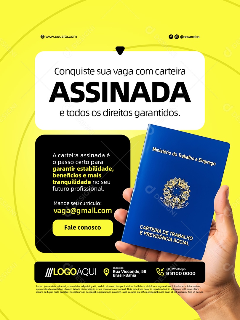 Vaga de Emprego Conquiste Sua Vaga com Carteira Social Media PSD Editável
