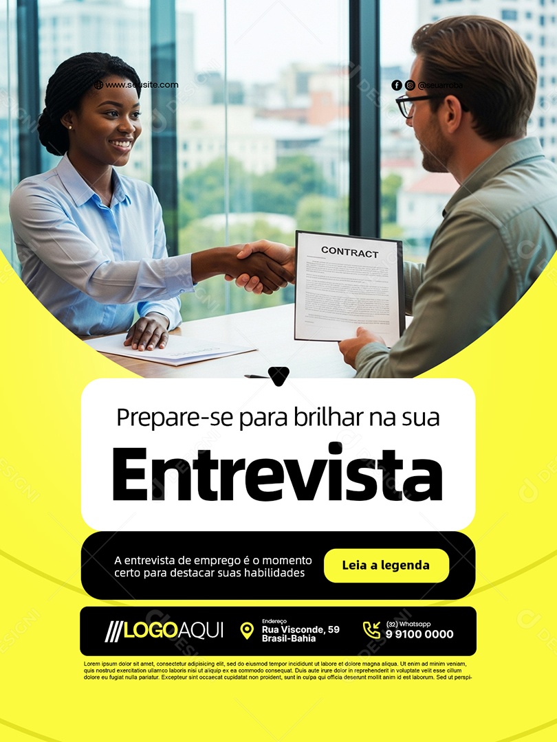 Vaga de Emprego Prepare-Se para Brilhar na Sua Entrevista Social Media PSD Editável