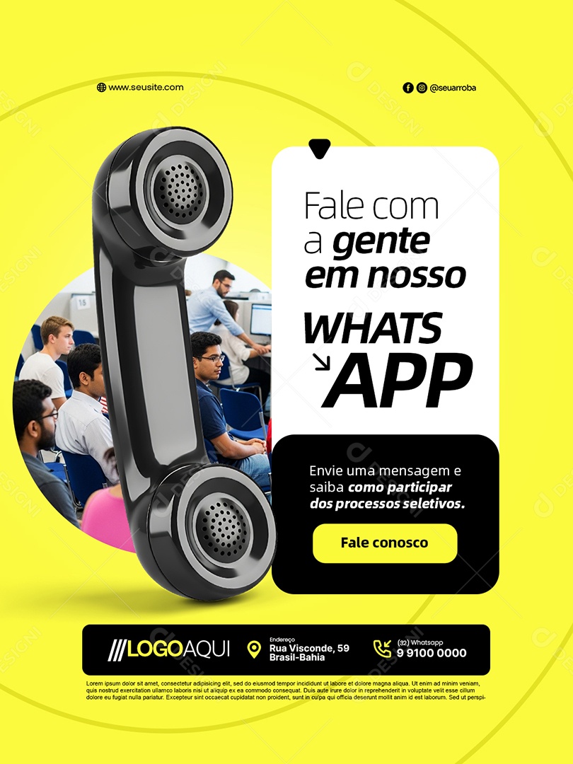 Vaga de Emprego Fale com A Gente em Nosso WhatsApp Social Media PSD Editável