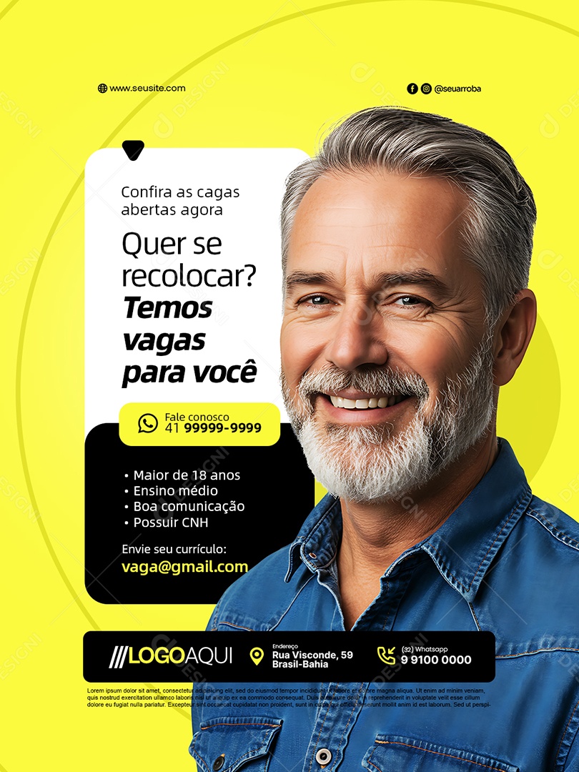 Vaga de Emprego Quer se Recolocar Social Media PSD Editável