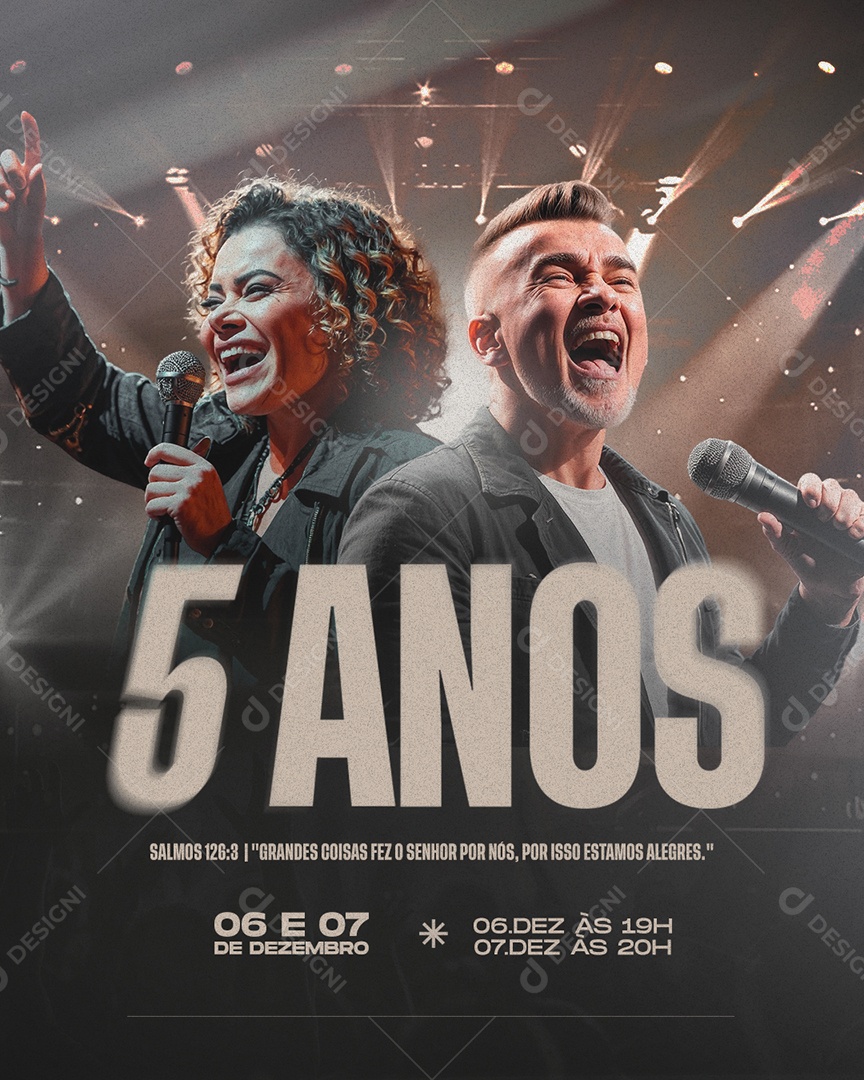 Gospel Aniversário 5 Anos Igreja Social Media PSD Editável