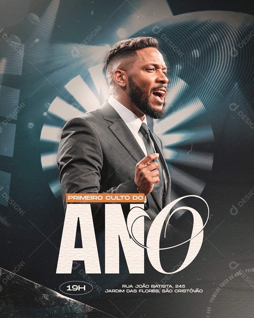 Gospel Primeiro Culto do Ano Social Media PSD Editável