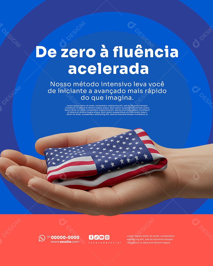 Escola de Inglês De Zero á Fluência Acelerada Social Media PSD Editável
