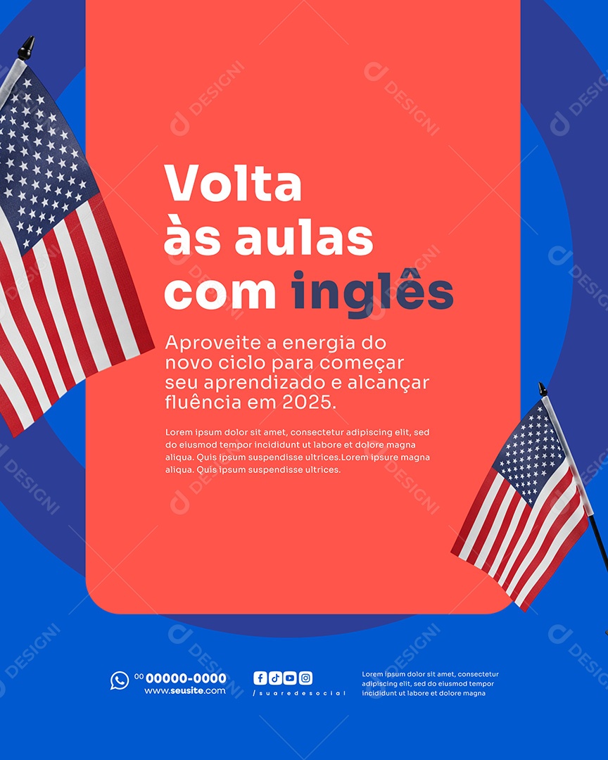 Escola de Inglês Volta Ás Aulas Com Inglês Social Media PSD Editável