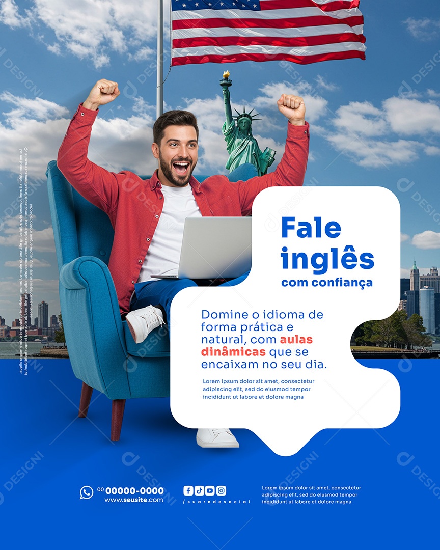 Escola de Inglês Fale Inglês Social Media PSD Editável