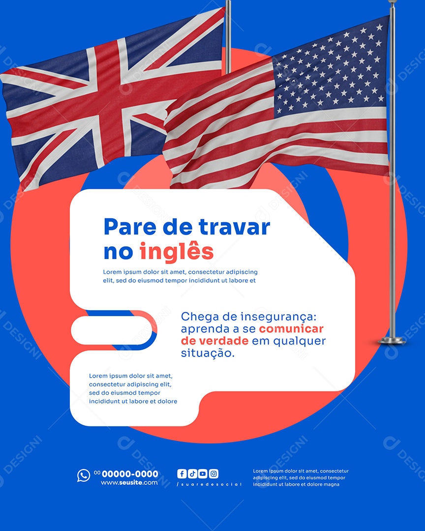 Escola de Inglês Pare de Travar no Inglês Social Media PSD Editável