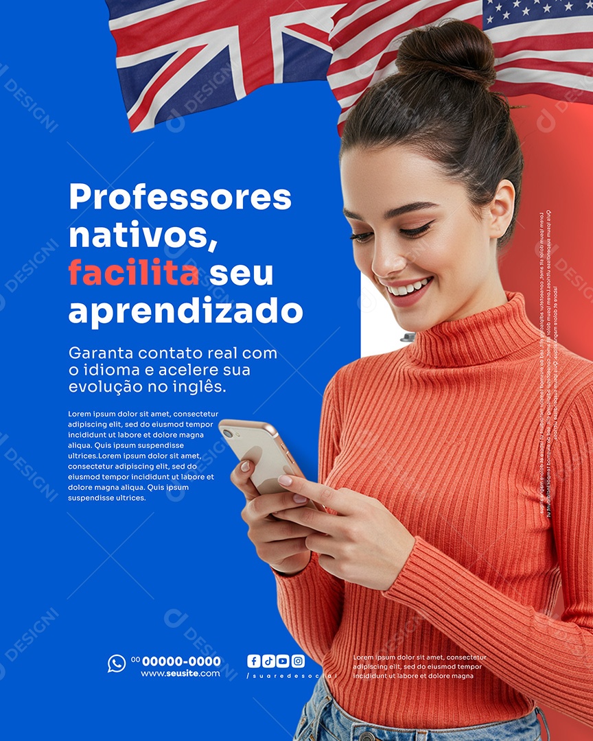 Escola de Inglês Professores Nativos Facilita Social Media PSD Editável
