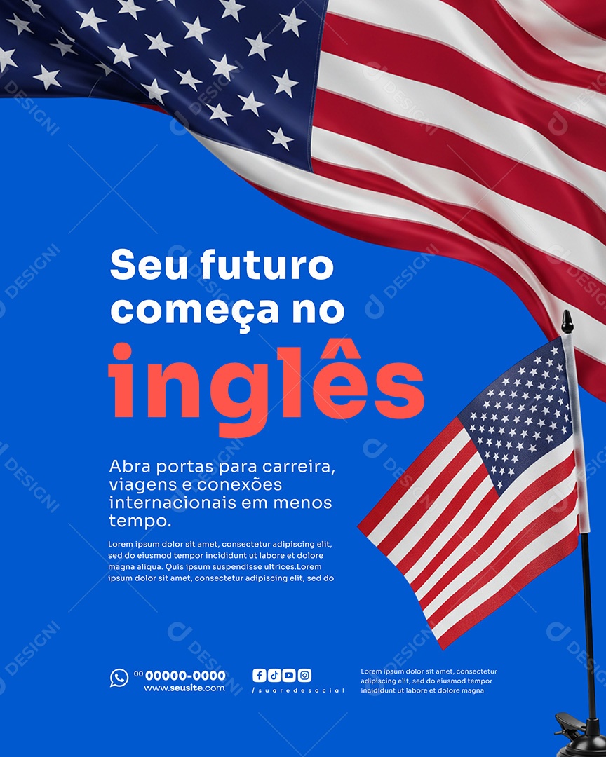 Escola de Inglês Seu Futuro Começa No Inglês Social Media PSD Editável