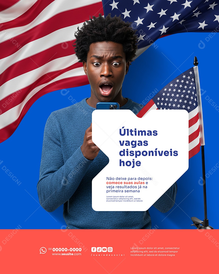 Escola de Inglês Últimas Vagas Disponíveis Hoje Social Media PSD Editável
