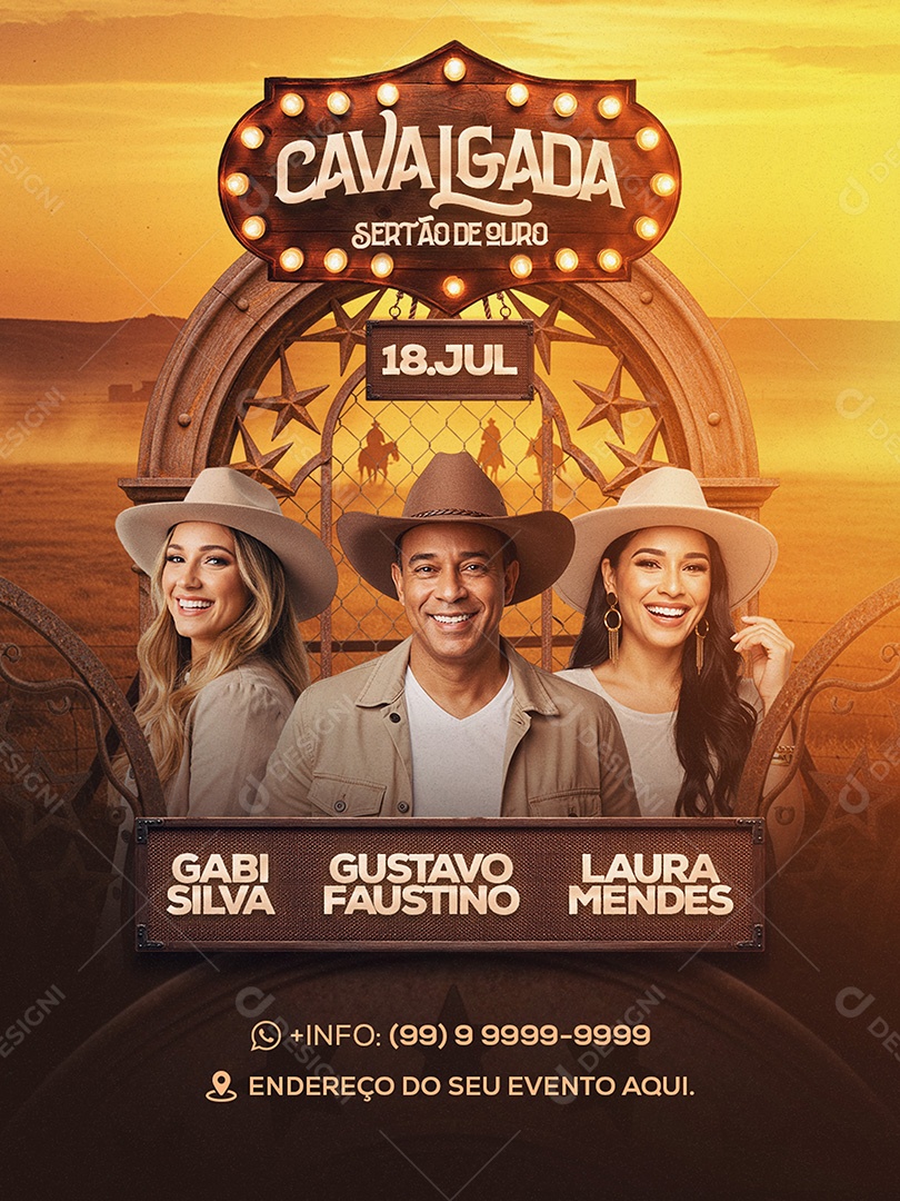 Flyer Cavalgada Sertão de Ouro Social Media Feed PSD Editavel