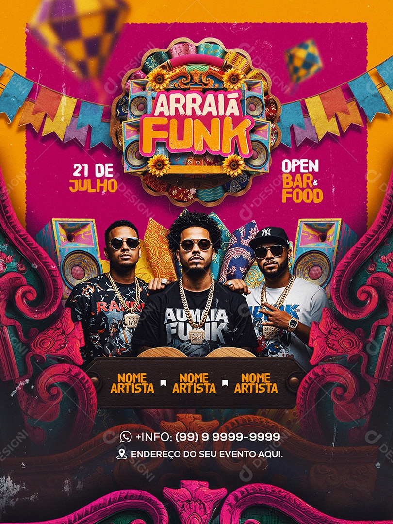 Flyer Feed Arraiá Funk Social Media PSD Editável