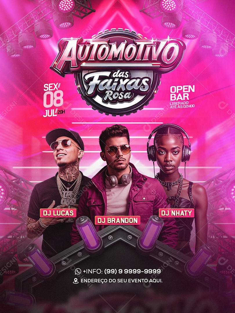 Flyer Feed Automotivo das Faixas Rosa Social Media PSD Editável