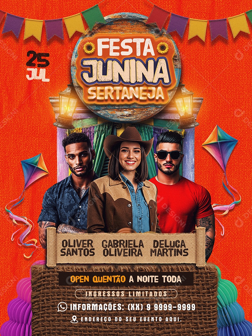 Flyer Festa Junina Sertaneja Feed PSD Editavel