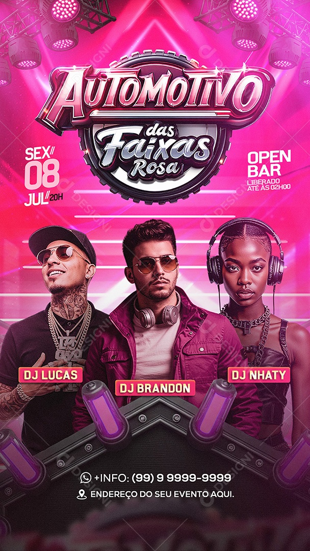 Flyer Story Automotivo das Faixas Rosa Social Media PSD Editável