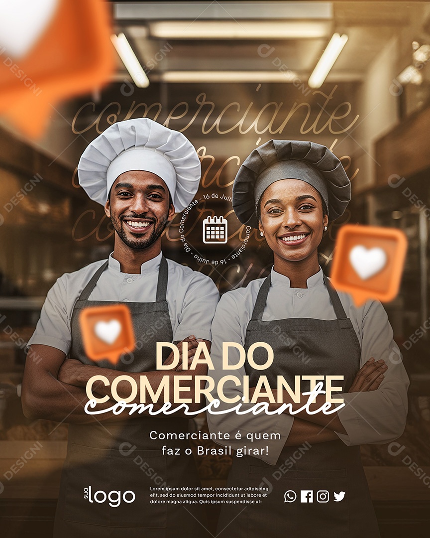 Post Dia do Comerciante é Quem Faz o Basil Girar Feed Social Media PSD Editável