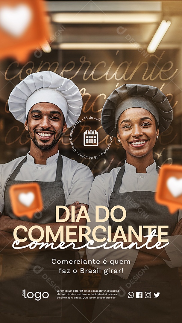 Post Dia do Comerciante é Quem Faz o Basil Girar Story Social Media PSD Editável